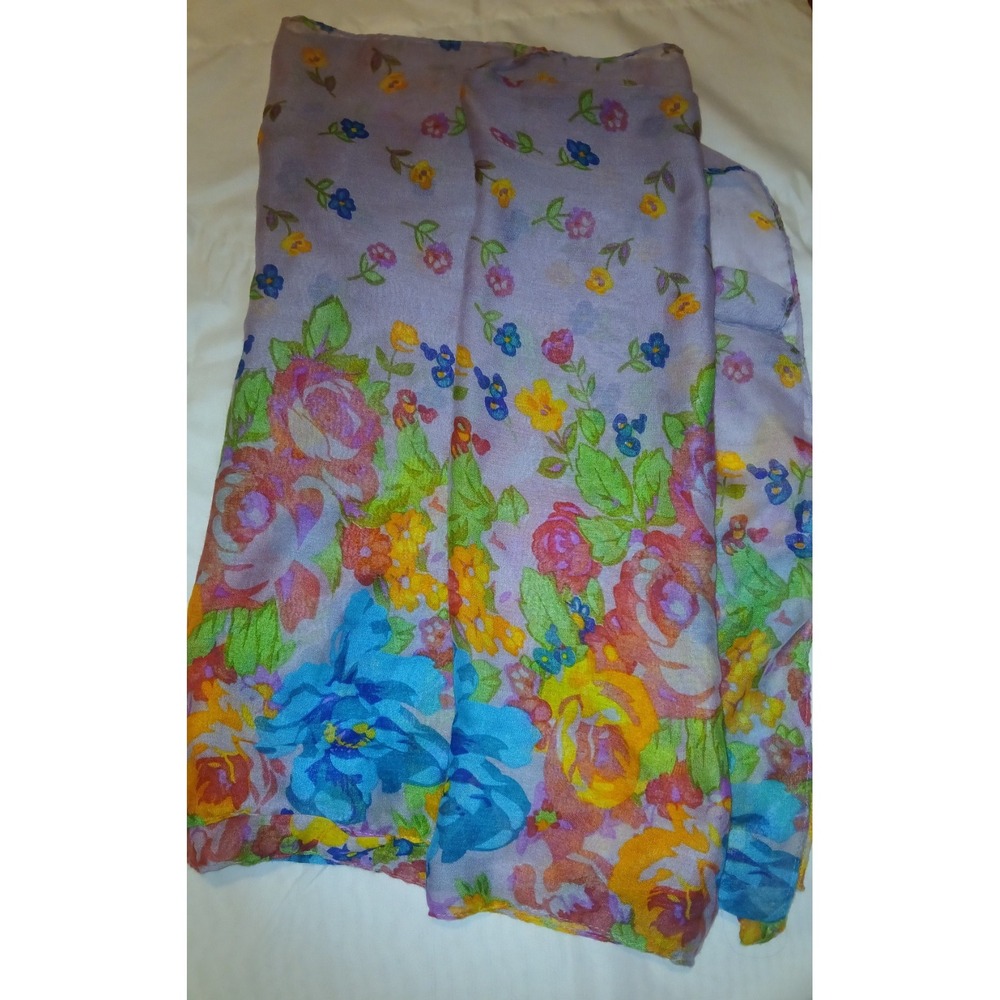Vintage floral Purple scarf‎ shawl wrap, Very Thin